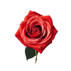 Top view of a gorgeous red rose against a transparent background