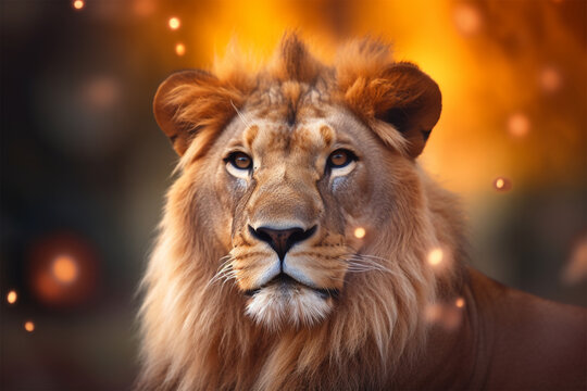 a cool lion on a blurred background