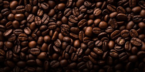 Nature energy. Close up on coffee beans. Morning aromas. Heap of freshly roasted coffee. Gourmet delight