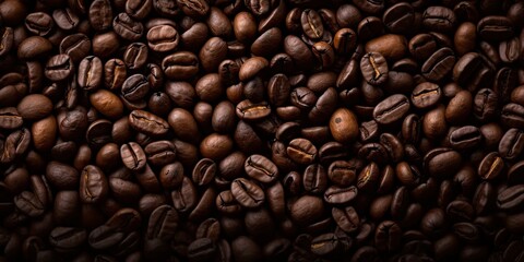 Nature energy. Close up on coffee beans. Morning aromas. Heap of freshly roasted coffee. Gourmet...
