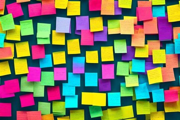 A row of colorful sticky notes with various messages written on them