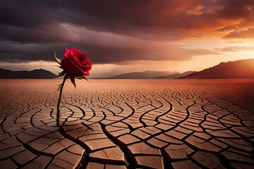 A dying rose representing the concept of global warming - AI Generative