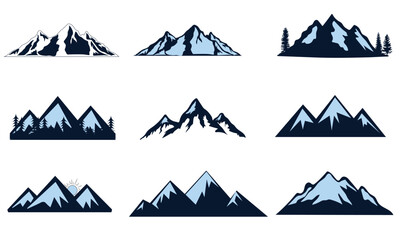Mountain vector set. Mountain icon design, logo. Set of rocky mountain silhouette. bundle vector. Design a illustrator vector of Mountain Silhouette Clip-art set.