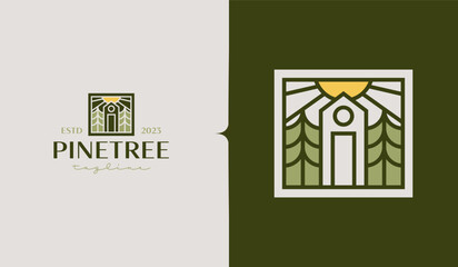 Cottage Pine House Logo Template. Universal creative premium symbol. Vector illustration. Creative Minimal design template. Symbol for Corporate Business Identity