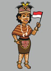 Indonesian Native Papua in Traditional Dress