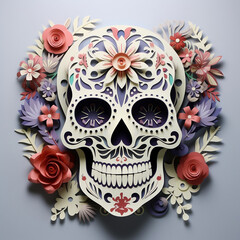 Papercut style Day of the Dead skull illustration for vibrant celebrations