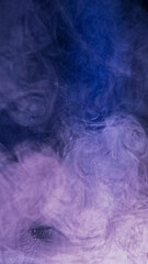 Smoke cloud. Color vapor. Spiritual aura. Purple blue neon light glitter steam wave texture abstract free space background.