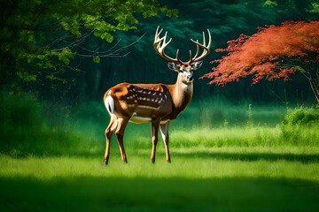 A graceful deer grazing on grass in the peaceful jungle