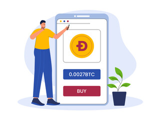 Vector cartoon illustration cryptocurrency. Modern flat design concept of cryptocurrency. Cryptocurrency market abstract concept vector illustration
