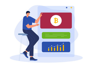 Vector cartoon illustration cryptocurrency. Modern flat design concept of cryptocurrency. Cryptocurrency market abstract concept vector illustration
