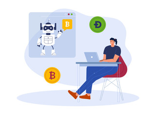 Vector cartoon illustration cryptocurrency. Modern flat design concept of cryptocurrency. Cryptocurrency market abstract concept vector illustration