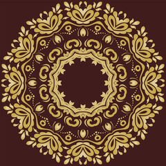 Elegant vintage vector round brown and golden ornament in classic style. Abstract traditional ornament with oriental elements. Classic vintage pattern