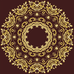 Elegant vintage vector round brown and golden ornament in classic style. Abstract traditional ornament with oriental elements. Classic vintage pattern