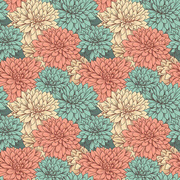 シームレスなダリヤの花柄背景イラスト