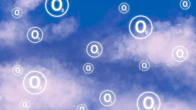 Concept of O2 or oxygen sign fresh air breathing, molecular oxygen, Molecule of ozone, ozone molecule, Molecular oxygen is in the air, oxygen plant process. Earth
