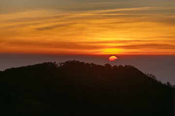 View point for the morning sunrise at Mount Bromo, an active volcano and part of the Tengger Range in East Java, Indonesia. in August 2023