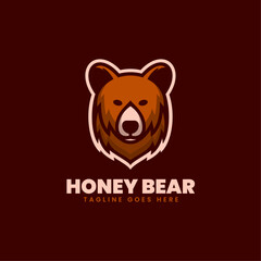 Vector Logo Illustration Honey Bear Simple Mascot Style.