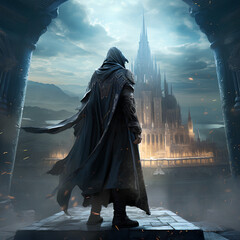 assasin and castle in medieval dark age era