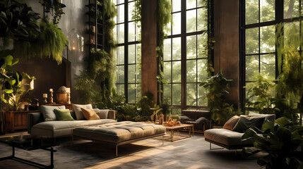 An urban jungle living room