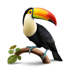 Obraz premium Hornbill Bird Standing on Wooden Bar Isolated. AI generetive