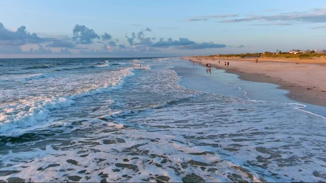 St Augustine FL Beach Flying over Atlantic Ocean Waves Beach coast2