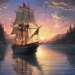 Fototapeta premium sailing ship in the sea