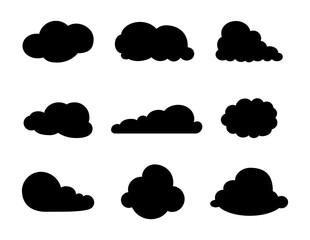 Cumulus cloud cartoon. Silhouette image. Sky air symbol. Vector drawing. Collection of design elements.