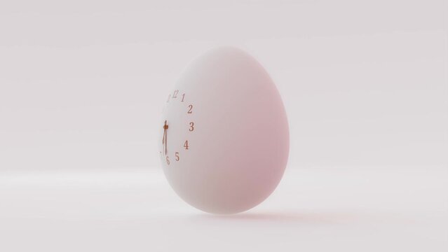 Egg that looks like an clock animation on white background. Minimal idea concept, 3d Render.