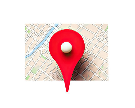 Red map pointer with abstract map isolated on transparent background