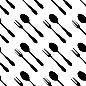 Seamless pattern with silhouettes of forks and spoons