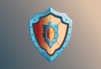 Shiny metallic shield vector icon