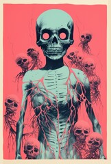 Horrific decaying skull  - Screenprint style horror poster