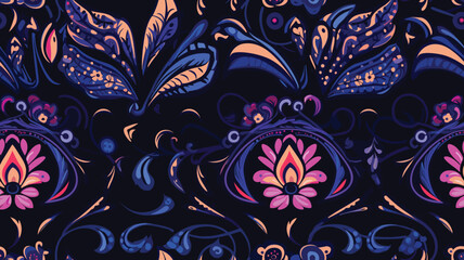 Thai Ikat paisley embroidery on navy blue background.geometric ethnic oriental pattern traditional.Aztec style abstract vectorillustration.design for texture,fabric , Vector illustration.embroidery