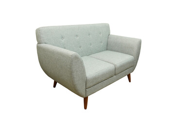Modern scandinavian gray sofa isolated on white background. Furniture, interior object, stylish sofa