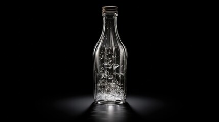 a translucent glass bottle, black background, 3D rendering