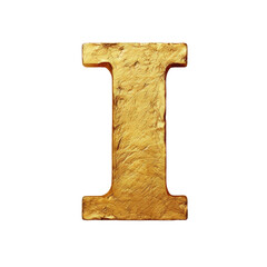 Lowercase letter I in gold with a rough chiseled antique font on a transparent background