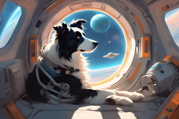 ethereal fantasy concept art of border collie in a space suite . magnificent, celestial, ethereal, painterly, epic, majestic, magical, fantasy art, cover art, dreamy,Generative AI