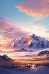 Sunset sky mountain range generated ai