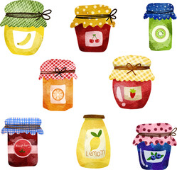Set of Watercolor Fruit Jam