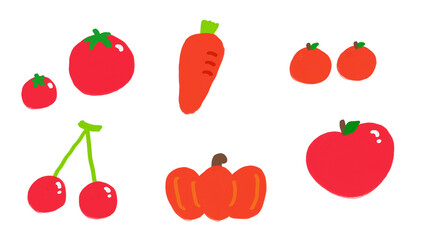 暖色お野菜とフルーツのイラスト