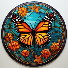 Stained glass window with butterfly, Butterfly and flowers, Butterfly wreath sign, Stained glass butterfly, Faux stained glass sign, Welcome wreath sign, Monarch butterfly, Wreath sign 