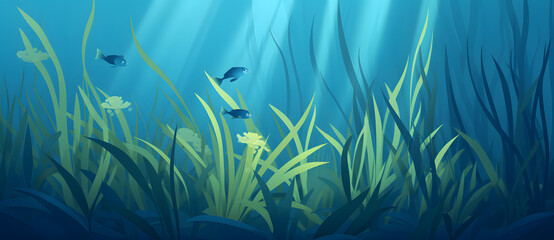 Fototapeta na wymiar a drawing of two fish swimming under the sea