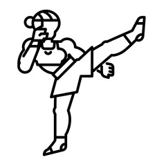 woman MMA boxer high kick line icon