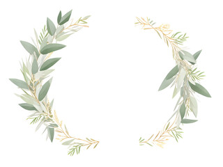 wreath made of green watercolor eucalyptus leaves,greetings card