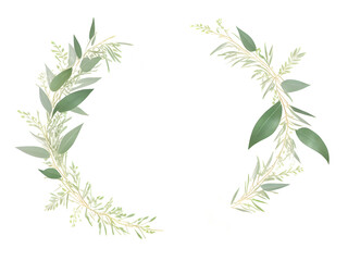 Fototapeta na wymiar wreath made of green watercolor eucalyptus leaves,greetings card
