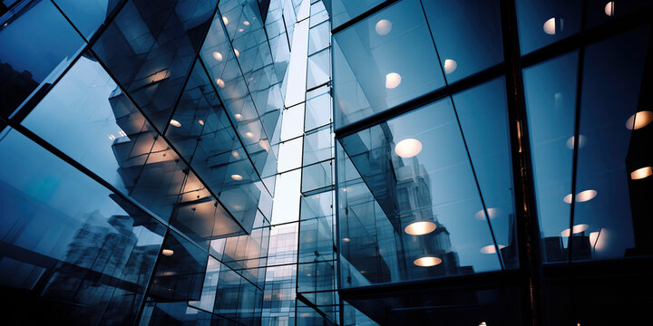 Fototapeta Close-up glass and steel facade modern office building exterior