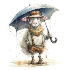 Watercolor Cowboy Sheep