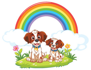 Smiling Pet Dogs Enjoying the Rainbow in the Garden
