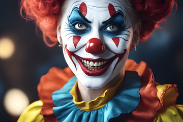 Portrait of a female clown. Generative AI - 637187996