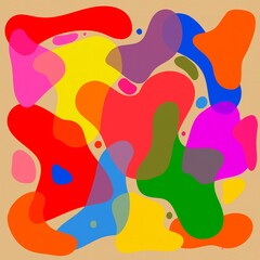 a surface pattern design with abstract shapes and textured risographe effect is a visually striking artwork. Fluid, organic shapes layered with multiple colors create a bold and subtle look.